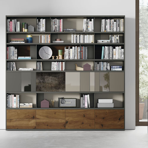 Модульный книжный шкаф - EST122 - VIVE - MUEBLES VERGE S.L. - высокий / современный / из лакированной древесины