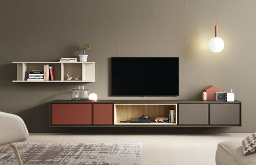 Современный настенный комплект для ТВ - BOOK 10 - VIVE - MUEBLES VERGE S.L. - из лакированной древесины / из дуба / модульный
