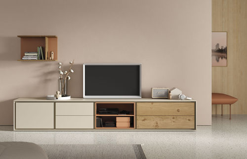 Современный настенный комплект для ТВ - BOOK 12 - VIVE - MUEBLES VERGE S.L. - из лакированной древесины / из дуба
