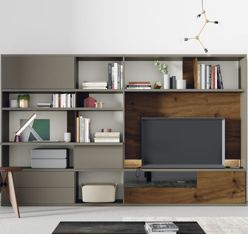 Модульный книжный шкаф - EST121 - VIVE - MUEBLES VERGE S.L. - современный / из лакированной древесины / из состаренного дуба