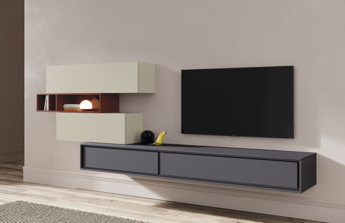 Современный настенный комплект для ТВ - BOOK 16 - VIVE - MUEBLES VERGE S.L. - из лакированной древесины / из дуба / из фанерованной древесины