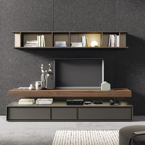 Современный настенный комплект для ТВ - BOOK 21 - VIVE - MUEBLES VERGE S.L. - из лакированной древесины / из орехового дерева / со встроенным освещением