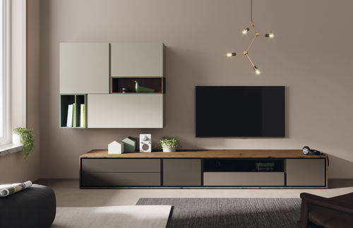 Современный настенный комплект для ТВ - BOOK 23 - VIVE - MUEBLES VERGE S.L. - из лакированной древесины / из дуба / из стекла