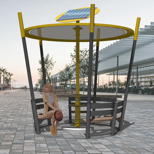 Станция подзарядки для мобильного телефона - SUN_SET SOLAR STATIONS - FREPAT URBAN EQUIPMENT - со встроенной скамьей