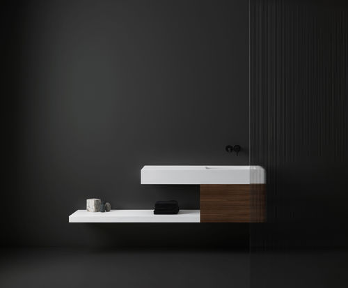 Столешница для раковины из Corian® - Bari - RESIGRES - из полимера / по индивидуальному заказу / со встроенными полотенцесушителями