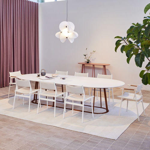 Современный обеденный стол - Plat-O Flat-Oval 12 - HALDANE - из Dekton® / с основанием из нержавеющей стали / овальный