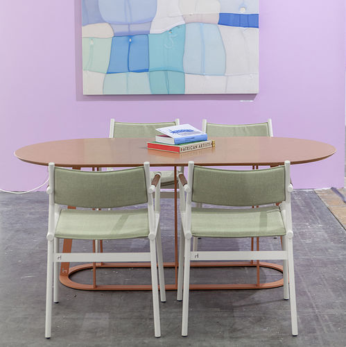 Современный обеденный стол - Plat-O Flat-Oval 6 - HALDANE - из Dekton® / с основанием из нержавеющей стали / овальный