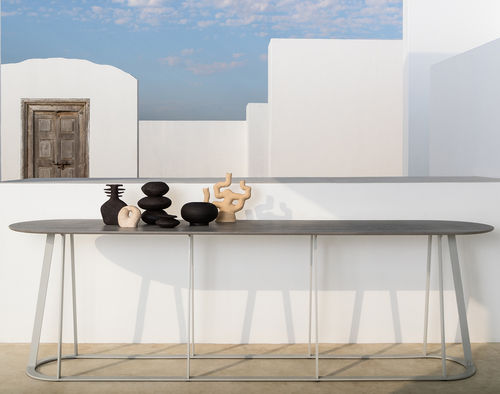Современный стол-консоль - Plat-O Server Large  - HALDANE - из Dekton® / с основанием из нержавеющей стали / овальный