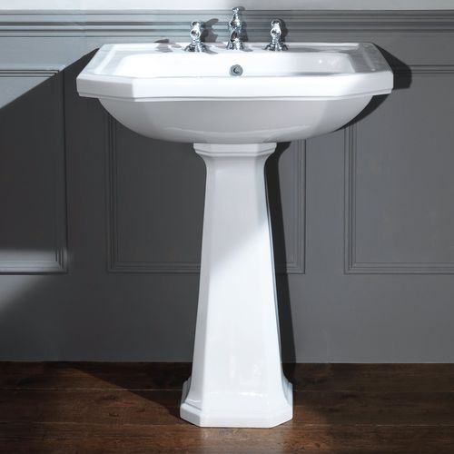 Раковина на ножке - 240.09701.WH & 240.09620.WH + 240.09620.WH - Aqua Prestige - из фарфора / прямоугольная / 1 отверстие