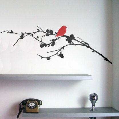 Настенная клейкая этикетка природа - BIRD ON A BRANCH 	 - Paristic - орнаментальная