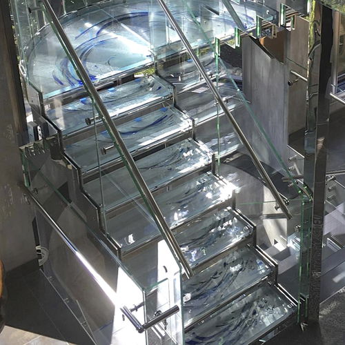 Прямая лестница - . - ThinkGlass - с поворотом на 180° / со стеклянными ступеньками / металлическая конструкция