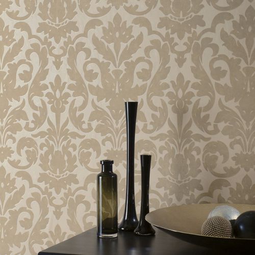 Стилизованный обои - DALARNI TAUPE SR1867 - WALLS REPUBLIC - из ткани / дамасский / металлизированный