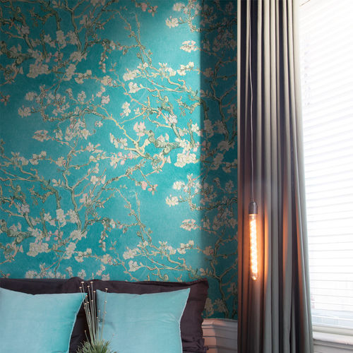 Современный обои - TURQUIOSE BLOSSOMING ALMOND TREES R2788 - WALLS REPUBLIC - из ткани / в цветочек / с китайскими мотивами