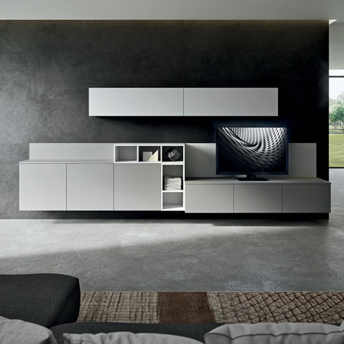 Современный настенный комплект для ТВ - LIVING MODULARITY - DIBIESSE - из лакированной древесины