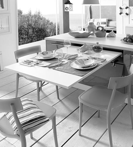 Современный обеденный стол - LUNCH PENINSULA - DIBIESSE - из лакированной древесины / прямоугольный / с удлинителем