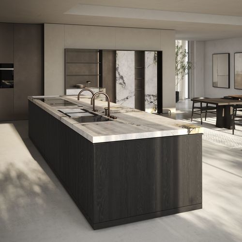 Современная кухня островного типа из стекла - METHIS - Key cucine - из мрамора / из металла / из бронзы