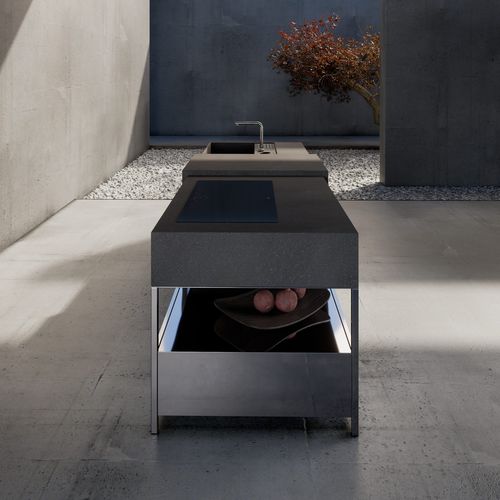 Современная кухня островного типа из лавового камня - ECHOES - Key cucine - из нержавеющей стали / малого размера / бытового применения