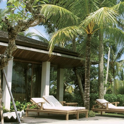 Современный садовый шезлонг - Saint Laurent - Il Giardino di Legno - из ткани / из тикового дерева / с колесами