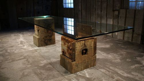 Современный стол - UNIKA  - THORS DESIGN - из стекла / с основанием из древесины / прямоугольный