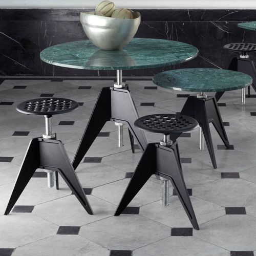 Современный табурет - SCREW : SCS01 - Tom Dixon - из литого алюминия / с основанием из чугуна / 3 ножки