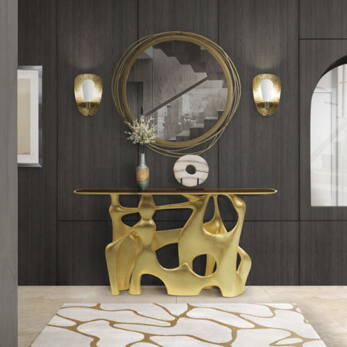 Современный стол-консоль - BASTEI - BRABBU DESIGN FORCES - из орехового дерева / из позолоченного дерева с золотым листом / с основанием из древесины