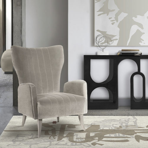 Классическое кресло - DAVIS - BRABBU DESIGN FORCES - из бархата / с высокой спинкой / синее