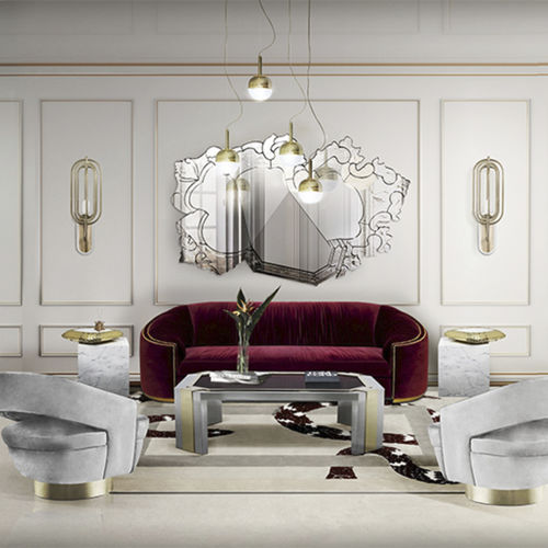 Современный диван - WALES - BRABBU DESIGN FORCES - из бархата / с подлокотниками / красный