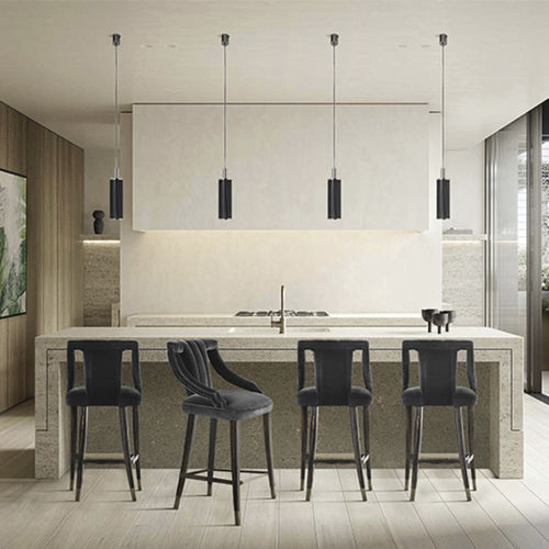 Классический барный стул - CAYO COUNTER - BRABBU DESIGN FORCES - для интерьера / из бархата / с основанием из эбенового дерева