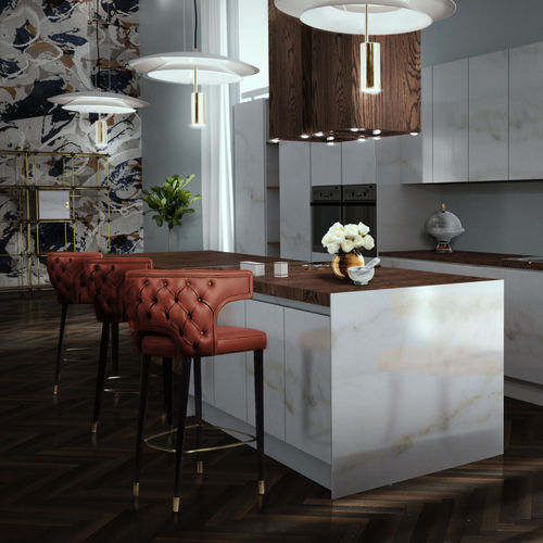 Классический барный стул - KANSAS - BRABBU DESIGN FORCES - для интерьера / из искусственной кожи / с основанием из лакированной древесины