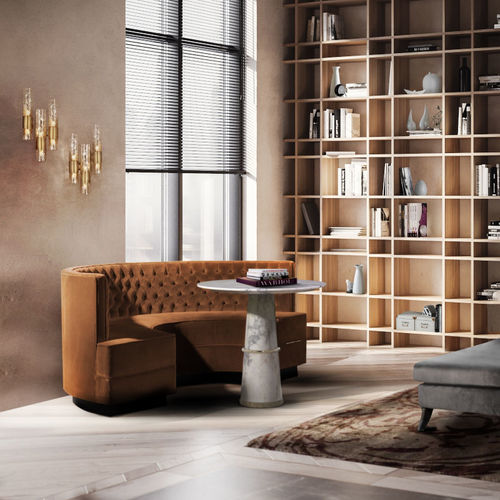 Современная банкетка - BOURBON - BRABBU DESIGN FORCES - из бархата / с основанием из латуни / изогнутая