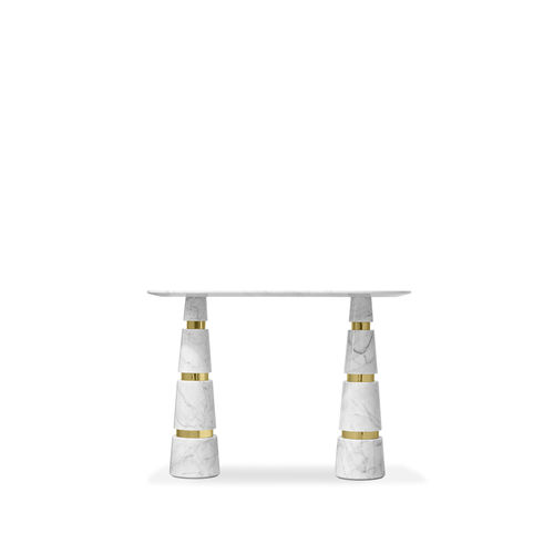 Современный стол-консоль - AVALANCHE CARRARA MARBLE - KOKET Love Happens - из полированной латуни / из мрамора / с основанием из мрамора