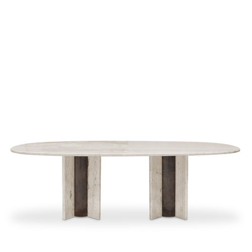 Современный обеденный стол - PARIS TRAVERTINE MARBLE OVAL - KOKET Love Happens - из травертина / с основанием из ореха / с основанием из травертина