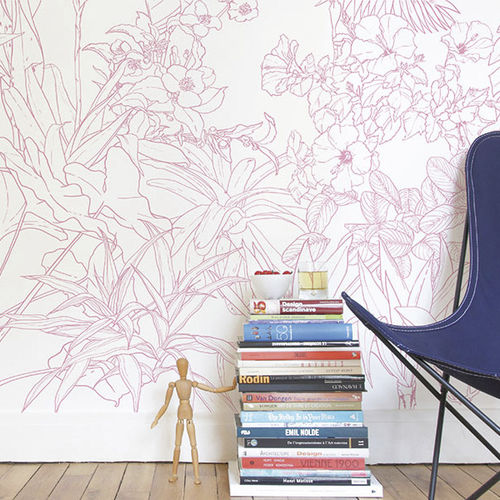 Современный обои - Papier peint Jungle Tropical Rose Panoramique - Ohmywall - в цветочек / природный мотив / панорамный
