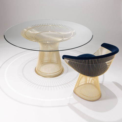 Современный обеденный стол - Platner - Knoll international - из стекла / с основанием из стали / круглый