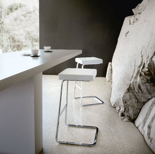 Барный табурет дизайн Баухаус - Four Seasons - Knoll international - из кожи / с основанием из хромированной стали / консольный