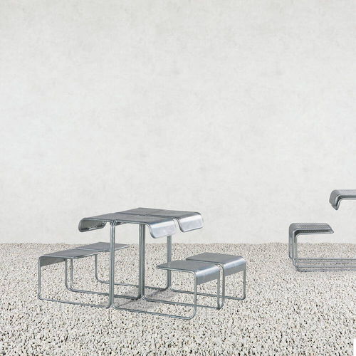 Современный комплект стол - стулья - BASILEA - Atelier Alinea - для сада / из гальванизированной стали / из перфорированного листа