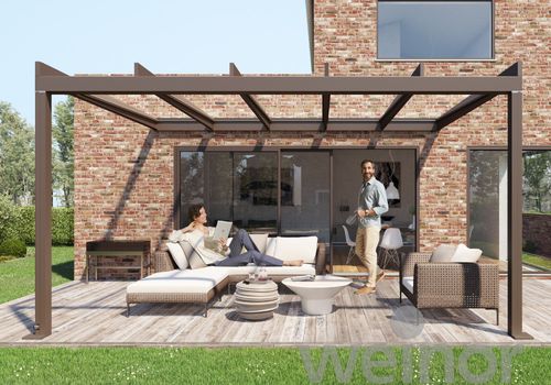 Пергола пристроенная к зданию - TERRAZZA PURE - Weinor - из стекла / тканевое покрытие / стеклянная крыша