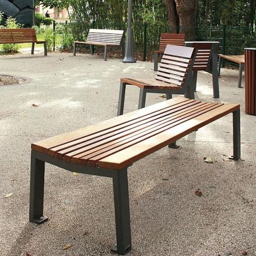 Современная общественная скамейка - NUANCE  - univers & cité | mobilier urbain - из дерева / из стали / без спинки