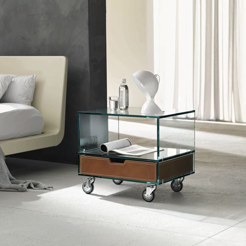 Современный ночной столик - GRATTACIELO - TONELLI Design - из дерева / из стекла / из кожи