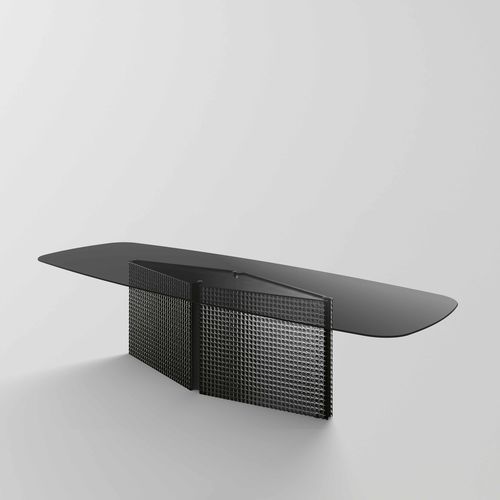 Современный обеденный стол - BOW - TONELLI Design - из закаленного стекла / с основанием из стали / прямоугольный