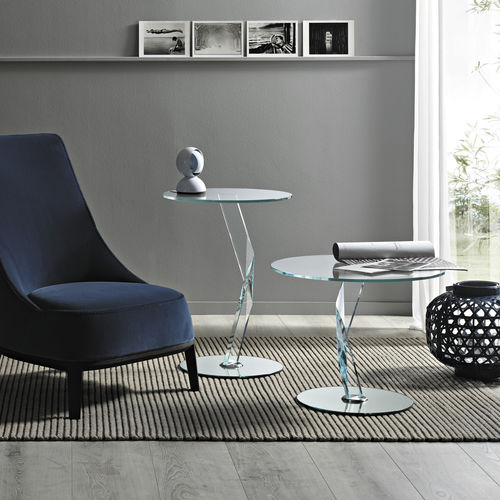 Столик на одной ножке уникальный дизайн - BAKKARAT - TONELLI Design - из стекла / из металла / круглый
