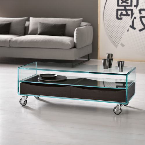Современный журнальный столик - COMO' BASSO - TONELLI Design - из вишневого дерева / из стекла / из кожи