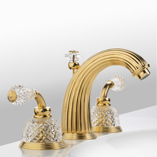 Двухрычажный смеситель для раковины - C56-1301 D&Ocirc;ME &Agrave; MANETTES DIAMANT - Cristal&Bronze - настольный / из латуни / из золота