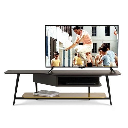 Современная тумба под телевизор - OCTET - ROCHE BOBOIS - с подставкой для DVD плеера / из лакированного стекла / из лакированного металла