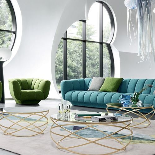 Современный журнальный столик - EVOL - ROCHE BOBOIS - из дымчатого стекла / с основанием из нержавеющей стали / круглый