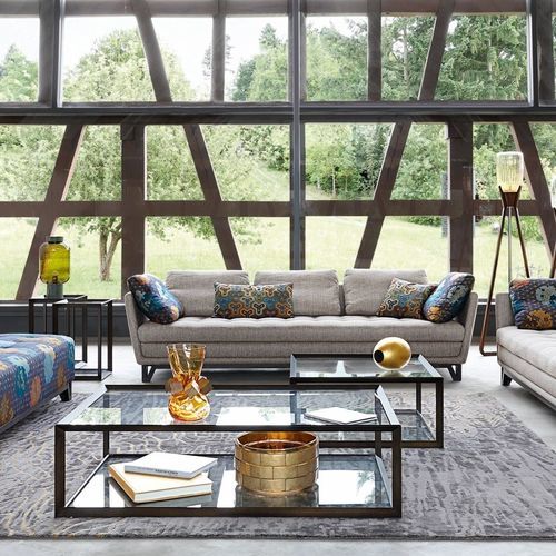 Современный стол-консоль - METALLICA - ROCHE BOBOIS - из стекла / с основанием из стали / прямоугольный