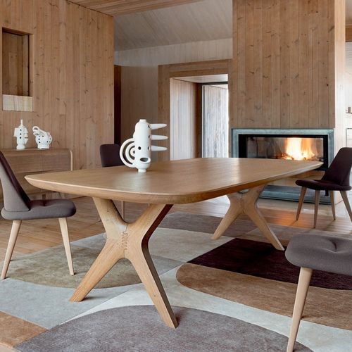 Современный обеденный стол - WHISPER - ROCHE BOBOIS - из фанерованной древесины / из МДФ / с основанием из дуба