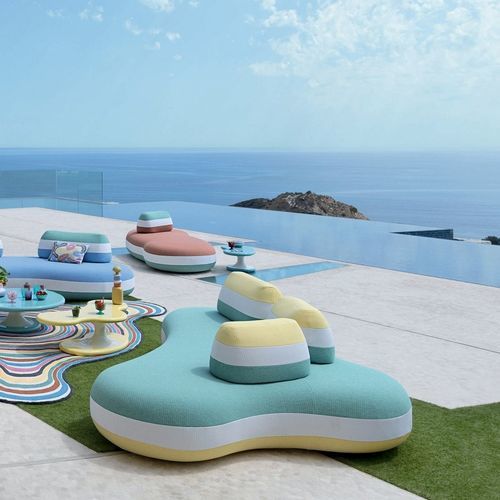 Современная банкетка - BOMBOM - ROCHE BOBOIS - из ткани / с основанием из пластика / со съемным покрытием