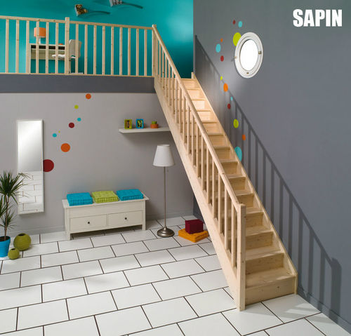 Прямая лестница - SAPIN - Saint Gobain GIMM menuiseries - с деревянными ступеньками / деревянная конструкция / современная