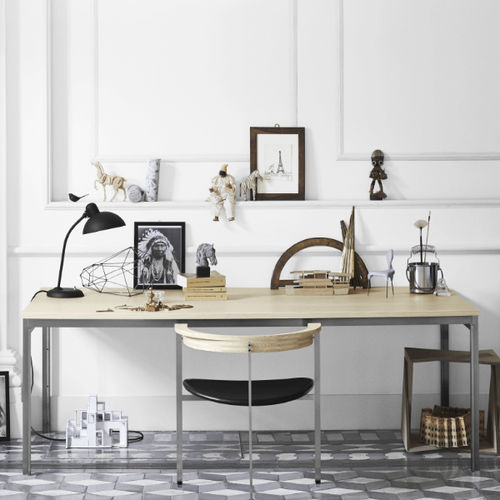 Современный стол - PK51™ - Fritz Hansen - из матовой нержавеющей стали / из фанерованной древесины / из ясеня